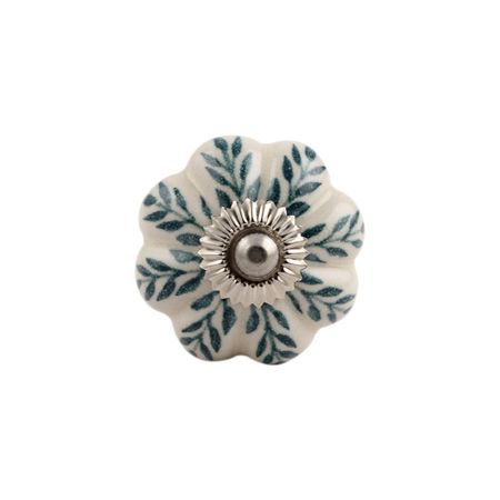 Cream Green Leaf Ceramic Melon Knob